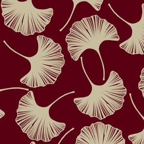 Gingko Leaves in Ivory and Burgundy