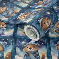 CUTE BABIES BEAVERS PYJAMAS STARRY NIGHT CHECKERBOARD FLWRHT