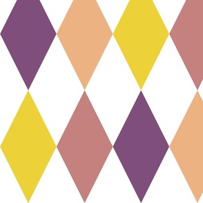 Harmonious Harlequins - mustard, mauve, purple, peach (large scale)