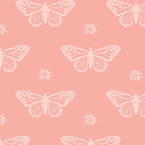 Monarch Butterflies & Milkweed Blossoms in light pink & pale pink