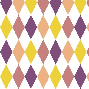 Harmonious Harlequins - mustard, mauve, purple, peach (medium scale)