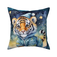 PANEL 1 CUTE BABIES TIGERS PYJAMAS STARRY NIGHT CHECKERBOARD FLWRHT