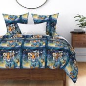 PANEL 1 CUTE BABIES TIGERS PYJAMAS STARRY NIGHT CHECKERBOARD FLWRHT