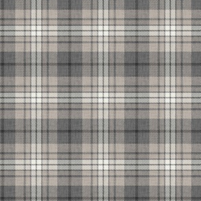 warm cozy plaid pattern in light beige, tan, cream and charcoal grey with dark grey accent stripe
