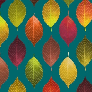Colors of Fall Elm Leaf Pattern inTeal