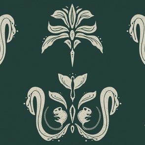 (L) Whimsigothic Witch’s Kitchen Victorian Damask in Moody Green