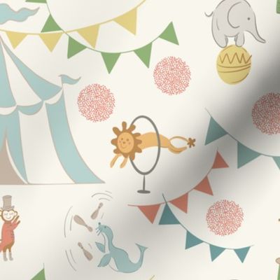 Vintage Inspired Circus Animals on an Ivory Background.