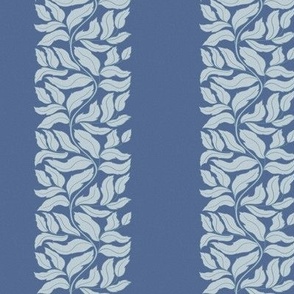 Soft blue tones botanical leaves stripe pattern