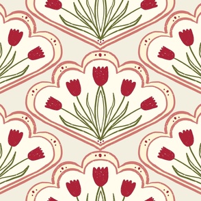 (L) Blooming Tulips in Deep Red and Bone
