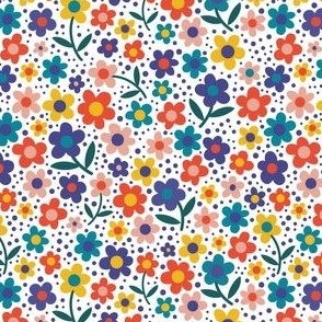 Floral Daisy Ditsy Dots White Ground