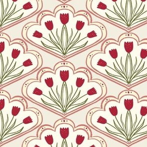 (S) Blooming Tulips in Deep Red and Bone