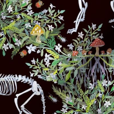 Critically Endangered Amur Leopard Skeleton Black with Mushrooms, Botanicals, and Beetles | Protect the Forest Biome