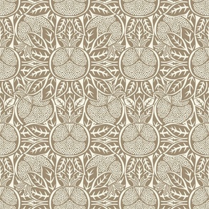 Pomegranate Block Print  in Mushroom Brown - 12 inch repeat