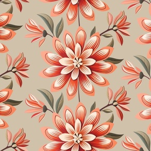 Heritage Revival Fantastical Wallpaper Dahlias  on Taupe