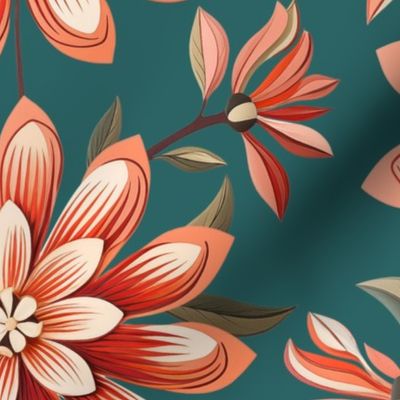 Grandmillennial Wallpaper Fantastical Dahlias on Teal