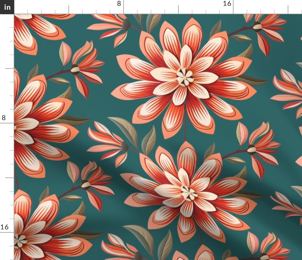 Grandmillennial Wallpaper Fantastical Dahlias on Teal