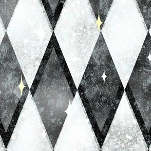 Silver Chic Harlequin -- Black and White Silver -- Textured Silver Grey Black White Glitter Harlequin Diamonds -- Black and Gold Harlequin Coordinate -- 33.96in x 28.25in -- 150dpi (Full Scale)