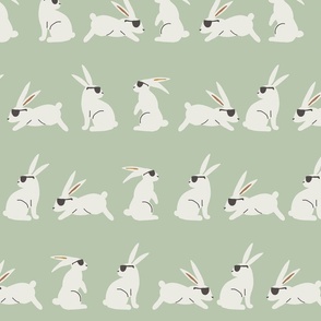 cool rabbit rows on mint green