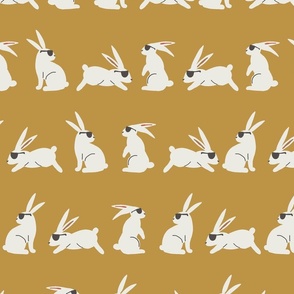 cool rabbit rows on mustard yellow