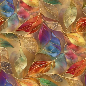 Golden Multicolored Abstract Leaves Pattern
