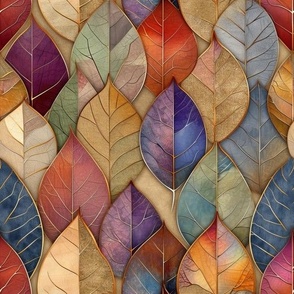 Staggered Multicolored Abstract Leaves Pattern