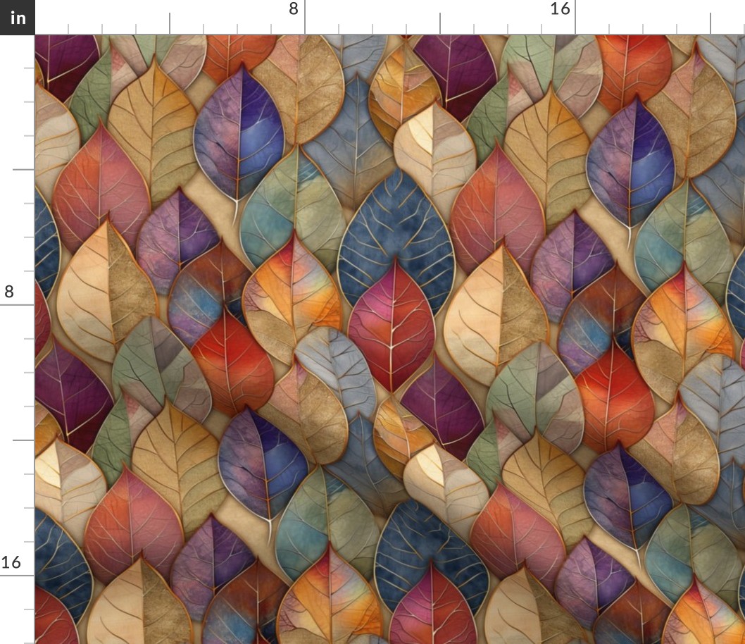 Staggered Multicolored Abstract Leaves Pattern