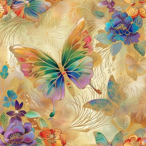 Shimmering Gold & Rainbow Butterflies
