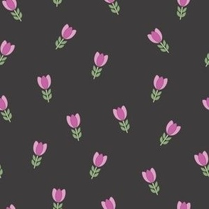 Mini Scattered Tulips  Lilac on Granite Gray