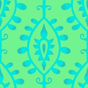 geometric filigree blue on green
