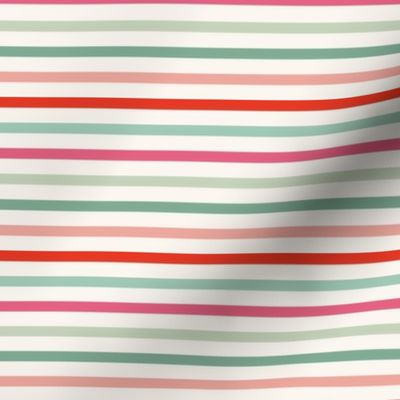 Garden Stripes // Medium Scale // Turquoise, Teal, Orange-Red, Pink