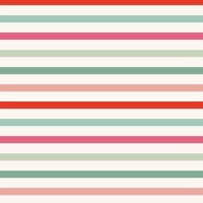 Garden Stripes // Medium Scale // Turquoise, Teal, Orange-Red, Pink