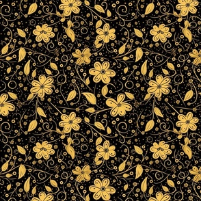 Midnight Blossoms - Elegant Floral and Vines Pattern