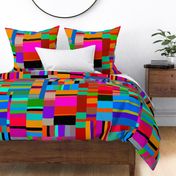 Faux Crazy Quilt - Design 16416624 - Red Blue Yellow Orange Turquoise - 48x48 repeat