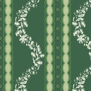 Victorian floral stripes in Verdure Greens