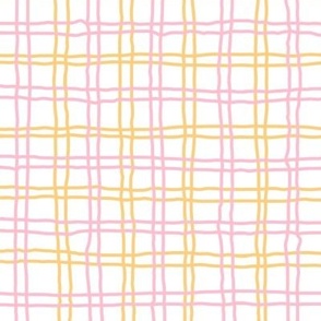 441 - Medium scale pink and yellow irregular organic wonky checkers for kids apparel, nursery wallpaper , apparel, kitchen linen,  wallpaper, teenager, unisex duvet cover, curtains