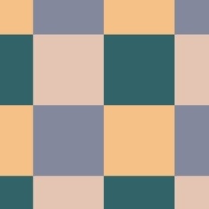 485 -  Medium scale Checkerboard multicolour in emerald green, yellow, blue grey and beige  - for bold vibrant modern  geometric wallpaper, tablecloths and duvet covers and sheets 