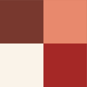 485 -  Super jumbo scale Checkerboard multicolour in chocolate brown,, peach blush, brick red and off white  - for bold vibrant modern  geometric wallpaper, tablecloths and duvet covers and sheets 