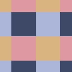 485 -  Medium scale Checkerboard multicolour in muted pink, yellow and blue - for bold vibrant modern  geometric wallpaper, tablecloths and duvet covers and sheets 