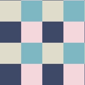 485 -  Medium scale Checkerboard multicolour in off white, teal, navy blue and pink - for bold vibrant modern  geometric wallpaper, tablecloths and duvet covers and sheets 