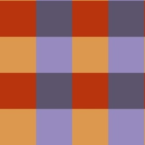 485 -  Medium scale Checkerboard multicolour in orange, mustard, lavender and purple  - for bold vibrant modern  geometric wallpaper, tablecloths and duvet covers and sheets 