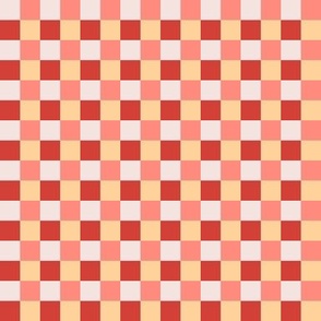 485 -mini tiny scale Checkerboard multicolour in orange, yellow, red and off white  - for bold vibrant modern  geometric wallpaper, tablecloths and duvet covers and sheets 