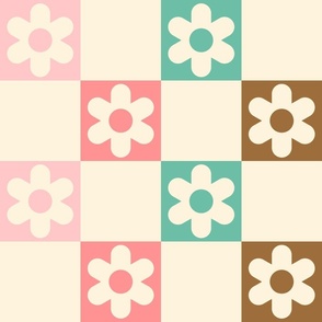 Retro Daisy Checkered Plaid / Sweet / Mid Mod / Hippie / Pink Chocolate / Large