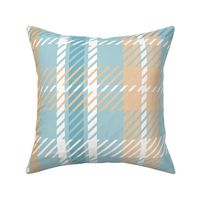 large scale classic two tone plaid in soft peach and aqua blue, for nursery decor, wallpaper, kids bed linen, coastal interiors and tablecloths.