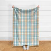 large scale classic two tone plaid in soft peach and aqua blue, for nursery decor, wallpaper, kids bed linen, coastal interiors and tablecloths.