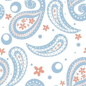 Paisley Sky Blue and Terra Cotta 