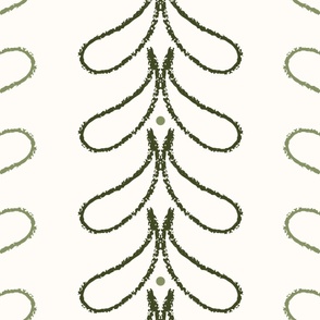 Extra Large_Hand Drawn Green Rain Drops and Dots Vertical Stripes on White Background