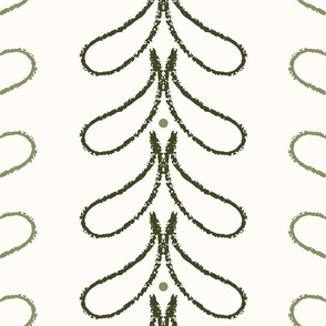 Large_Hand Drawn Green Rain Drops and Dots Vertical Stripes on White Background