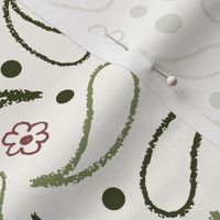 Large_Hand Drawn Green Raindrops and Red Flowers on White Background