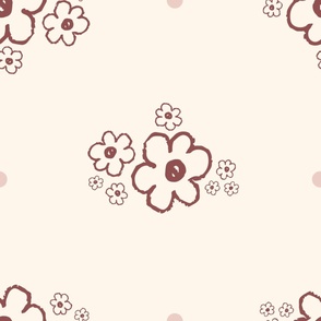 Large_Hand Drawn Red Flowers and Pink Dots on a White Background