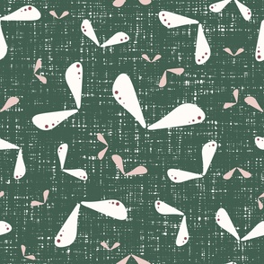 Extra Large_Hand Drawn Pink and White Butterflies on Linen Textured Green Background